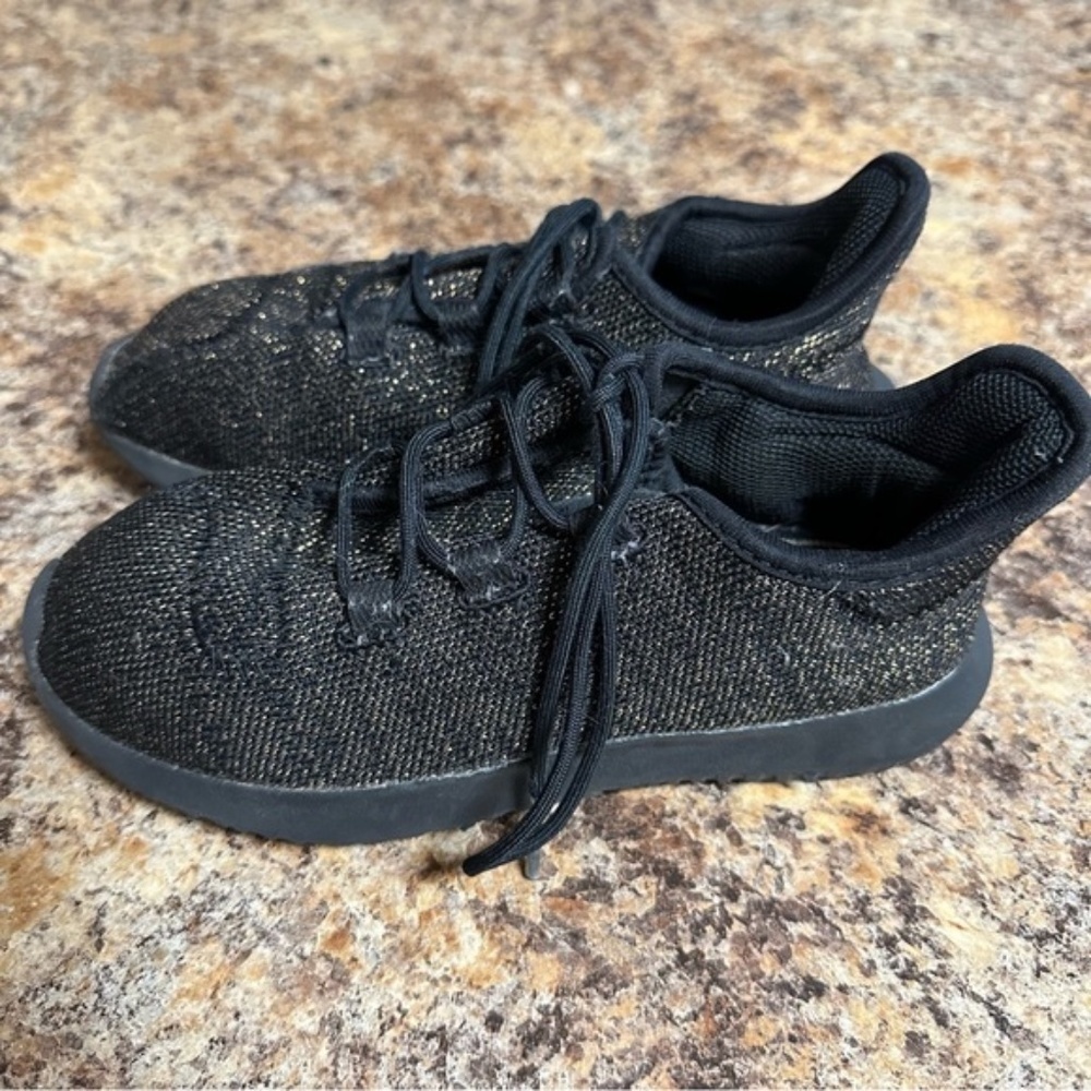 Adidas Black Gold Glitter Tubular Shadow Athletic Running Sneakers Kids Size 1 - Picture 4 of 8